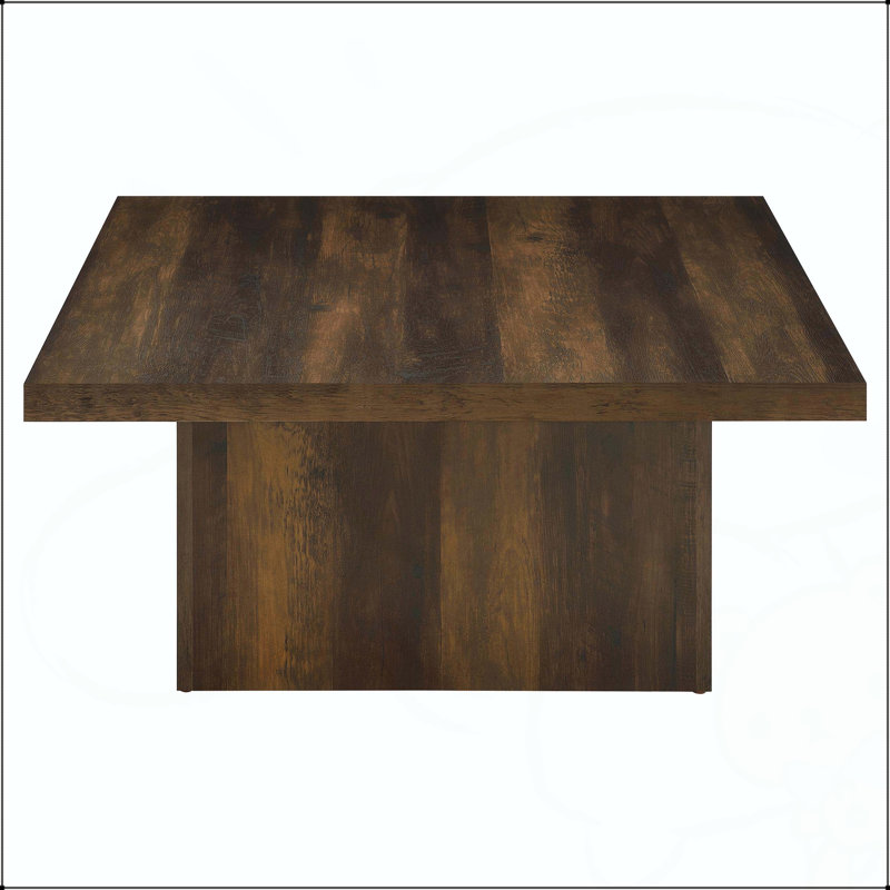 Table basse carrée en pin foncé avec base plinthe