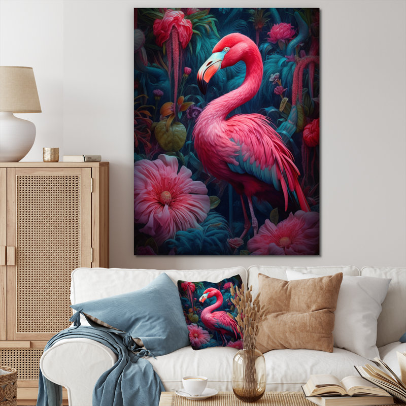 «Tropical Flamingo Grace III - Flamingo», reproduction d'art sur toile, H 32 po x l 24 po x P 1 po, Toile tendue