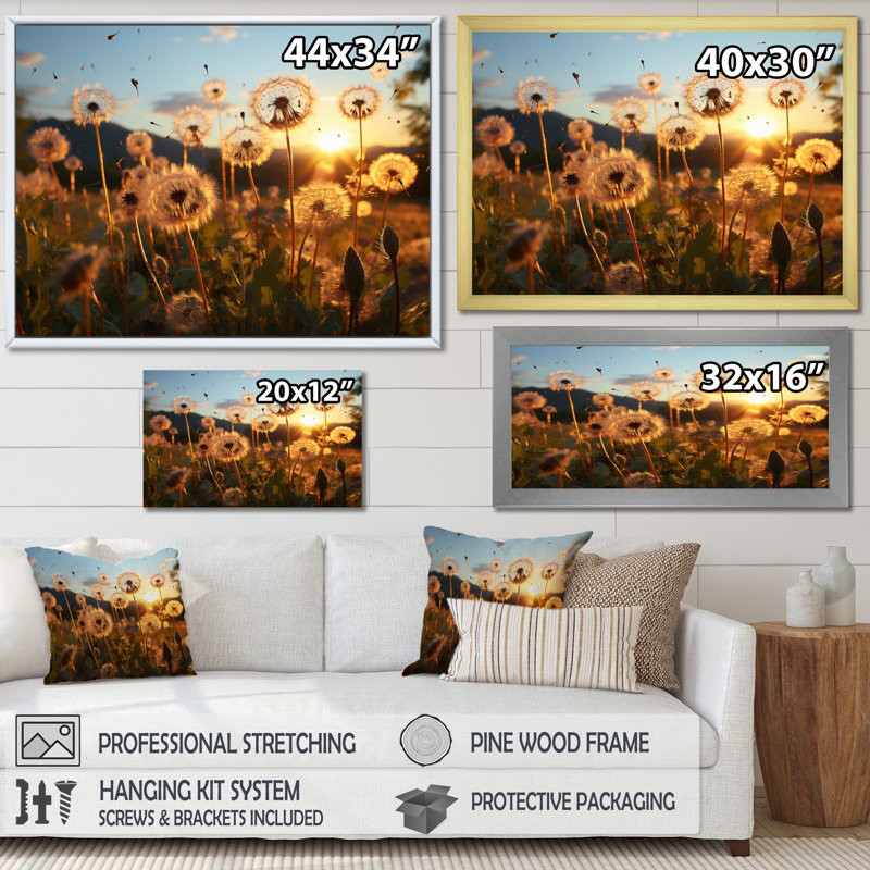 " Mountain Dandelion Field III ", 16" H x 32" W x 1" D, Silver Picture Framed