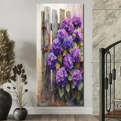 «Eastep Summer Hydrangeas By The Farm Fence VI», art mural hortensias