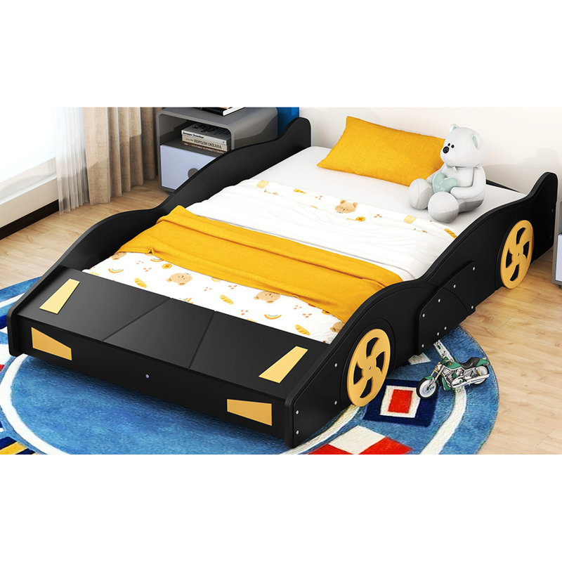 Comfortable Race Car Platform Bed With Structure And Storage Facility Wood Attractive Design, Black