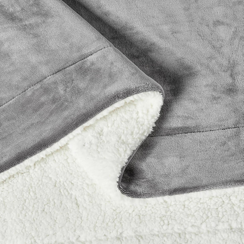 Reversible Sherpa Throw Blanket, Gray