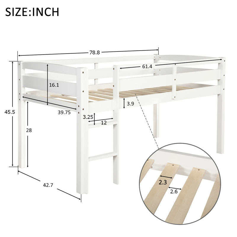 Lit mezzanine simple blanc avec contreplaqué, White
