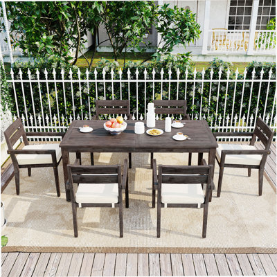 Ensemble de salle à manger 7 pièces pour l'extérieur, table en bois avec 6 chaises pour la pelouse, la cour, la terrasse du jardin, au bord de la piscine