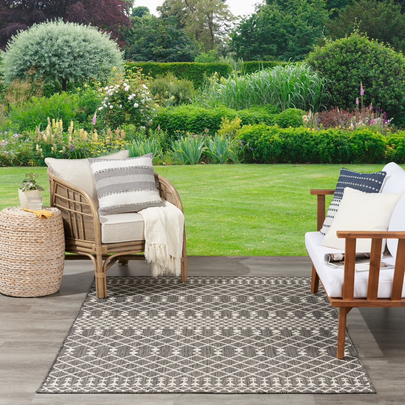 Robbs Rectangle Indoor/Outdoor Area Rug, Rectangle 6' x 9', Charcoal/Gray