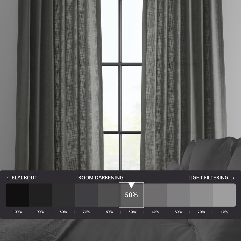 Clem Heavy Faux Linen Light Filtering Curtains For Bedroom & Living Room Curtains - Single Panel Drapes, 50" W x 96" L