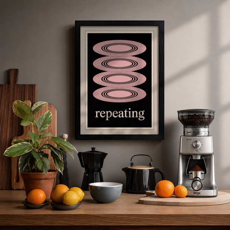 Repeating Ripples Geometric - Print, Black, A3 - 42.0 x 29.7 cm