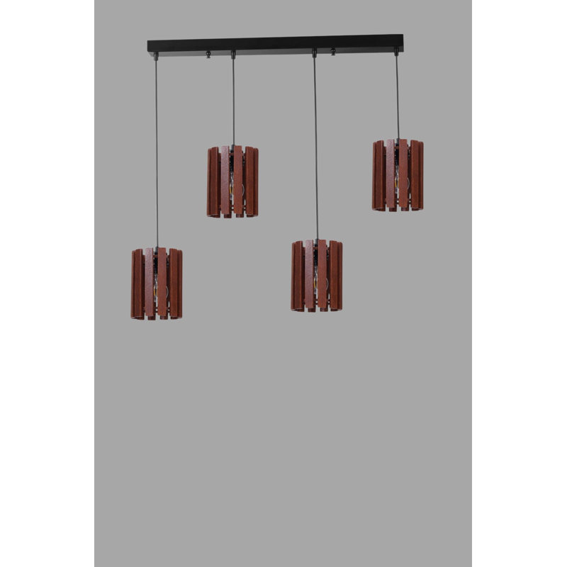 Élégant lustre réglable avec structure en métal et capuchon en bois, finition noyer et noir, 14 po x 7,5 po | Hauteur totale de 80 cm, plaque de base: 25,6 po x 2,4 po x 1,2 po | 4 x douilles E27 (40 W maximum) | Éclairage élégant pour la décoration intérieure