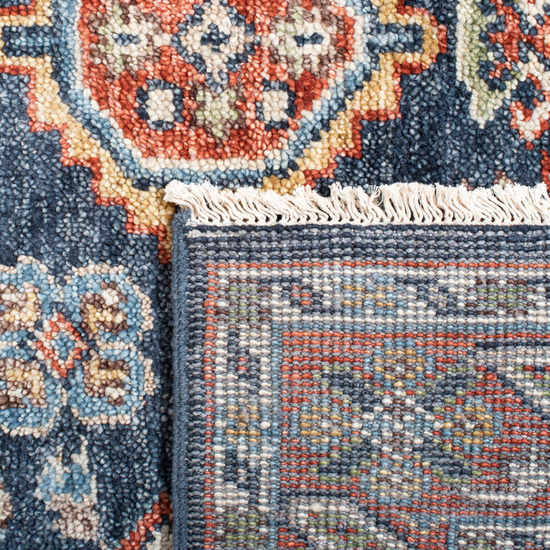 Tapis rouge / bleu en laine / coton noué à la main Jack-Carter, Rectangle 10 pi x 14 pi