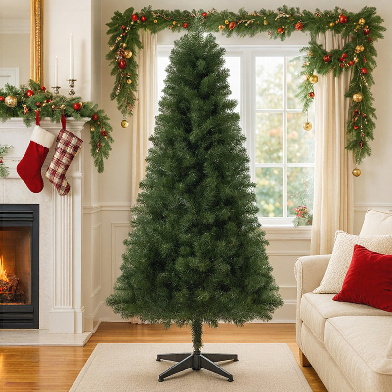 Arbre de Noël artificiel non éclairé 6 pi avec 490 pointes, vert classique pour la décoration intérieure, assemblage facile et personnalisable
