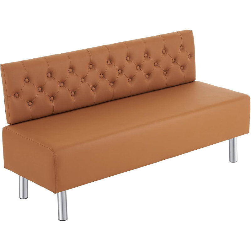 58.6" Brown Button Tufted Waiting Room Bench Seating Office Benches