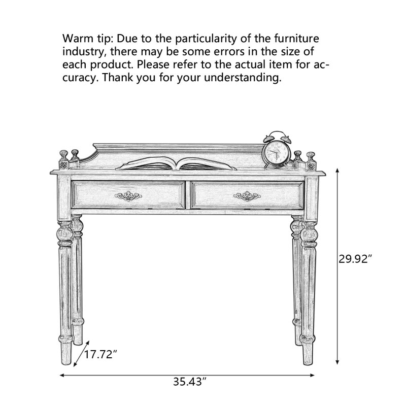 Classic Rubberwood Study Desk with Drawers, 29.92"H x 35.43"W x 17.72"D