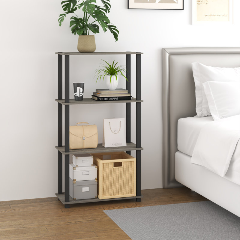 4-Tier 43.3" Corner Shelf, Open Shelves for Display and Storage, Gray; Black
