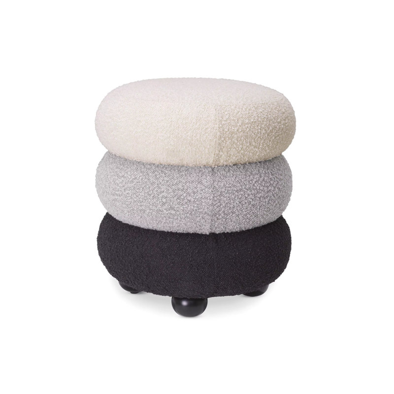 Repose-pieds rembourré Tulum, Boucle crème / gris bouclé / noir bouclé / poly