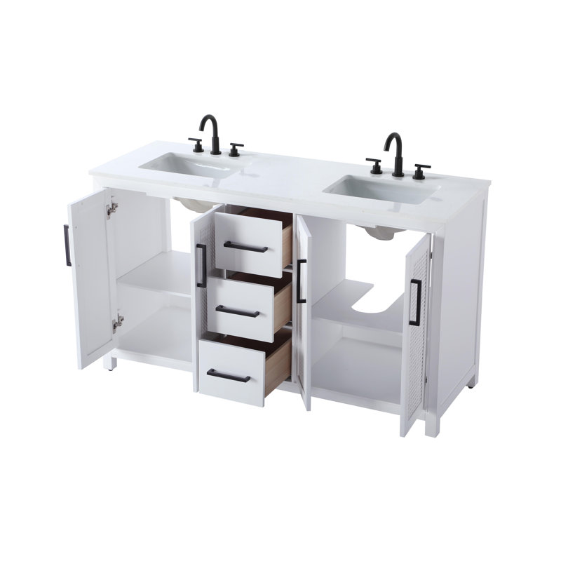 Meuble-lavabo double 60 po, Blanc