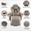 Fauteuil inclinable, fauteuil manuel pivotant en cuir de polyuréthane avec porte-gobelet, poche de rangement, inclinaison à 135 ° | Gris clair | Structure en acier