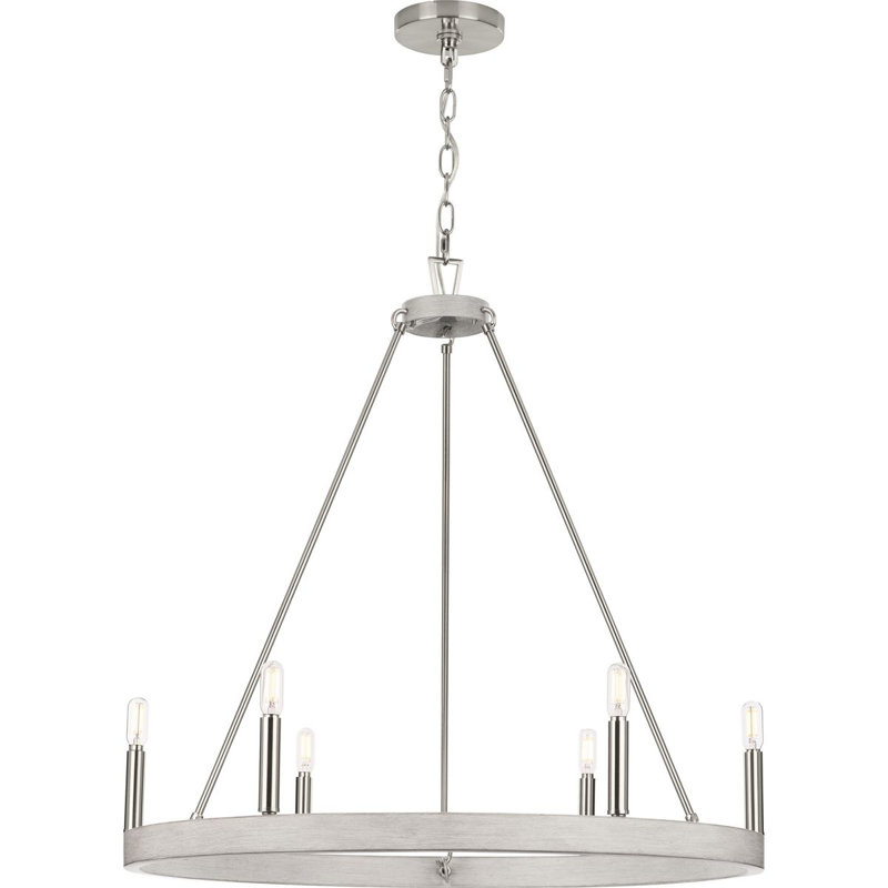 6 - Light Dimmable Wagon Wheel Chandelier, Brushed Nickel