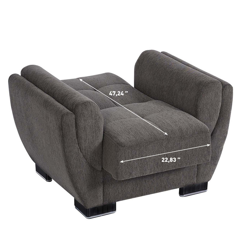 Jaliah Fabric Upholstered Convertible 3-in-1 Sleeper Arm Chair With Storage, Dark Gray Chenille