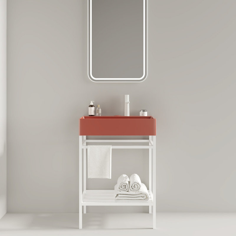 Meuble-lavabo 24 po avec lavabo en céramique, Blanc, Blanc