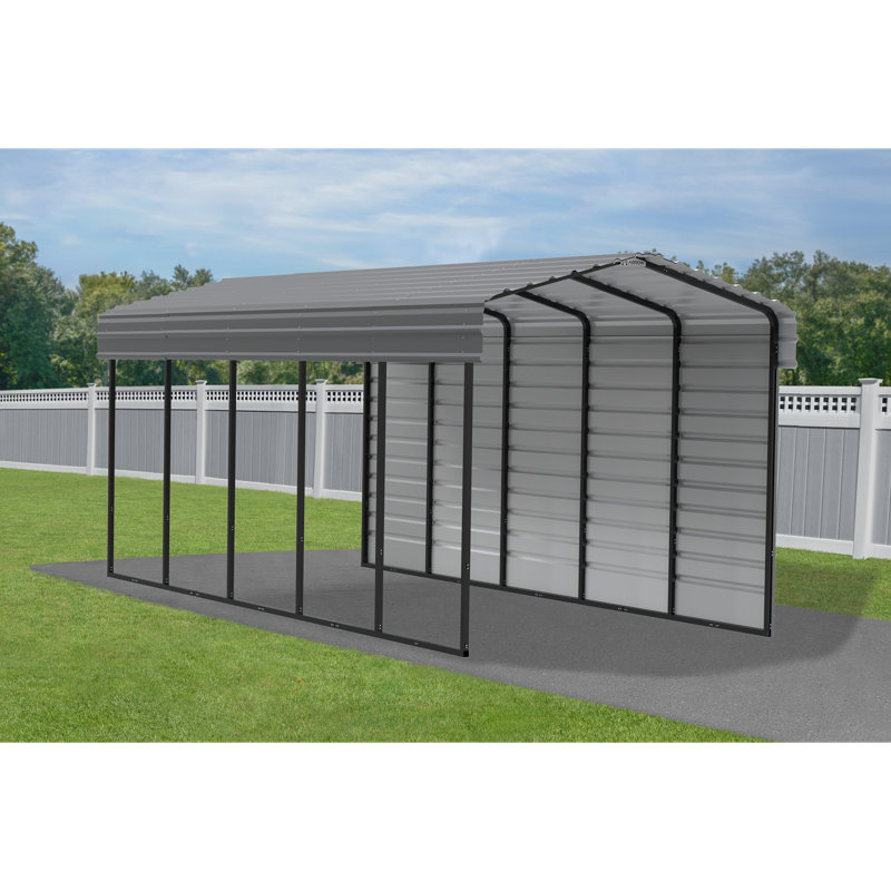 Charcoal 10 x 24 ft. Steel Carport Kit with Enclosure