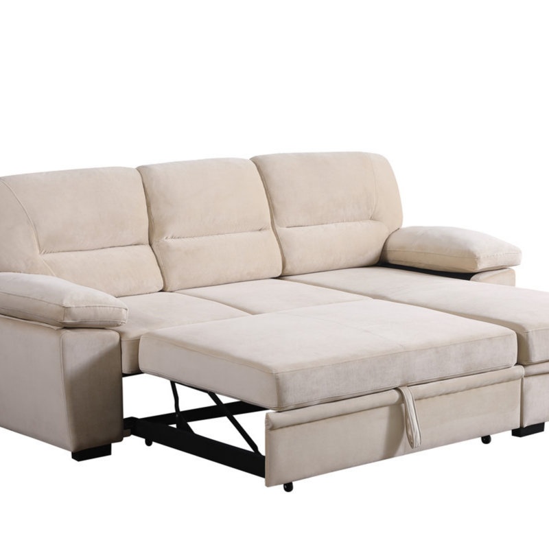  Reversible Sleeper Sectional Sofa Chaise, Beige Velvet