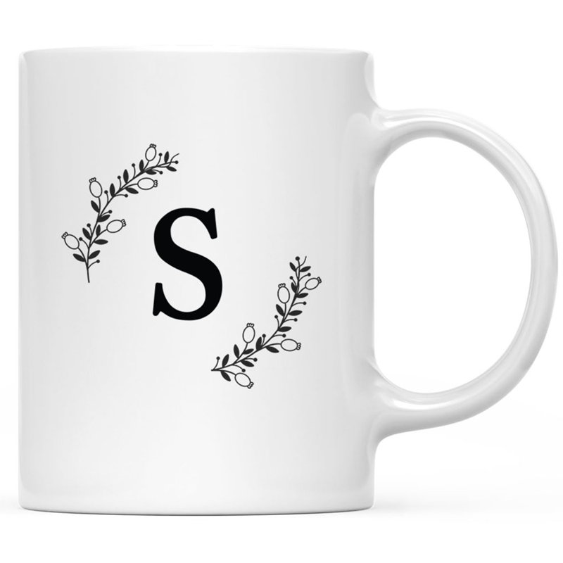Tasse à café personnalisée en forme de monogramme personnalisé avec lettres A à Z, tasse à café en céramique à feuilles minces 11 oz, paquet de 1
