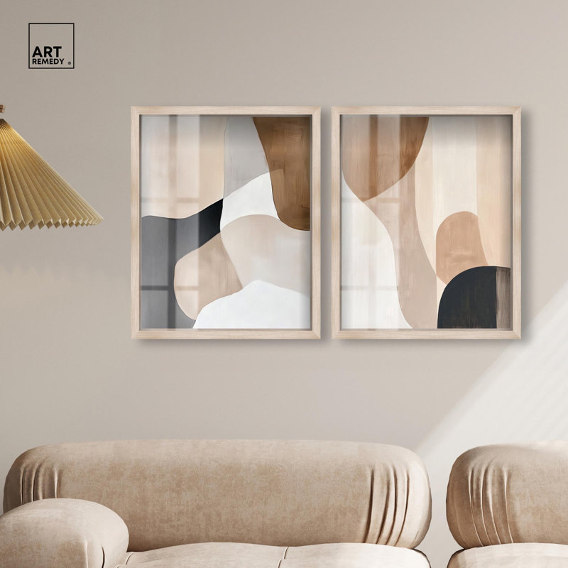 Ensemble de 2 décorations murales Boho Neutral Harmony Shadowbox par Art Remedy, cadre blond, 17 x 21, H 21 po x l 17 po