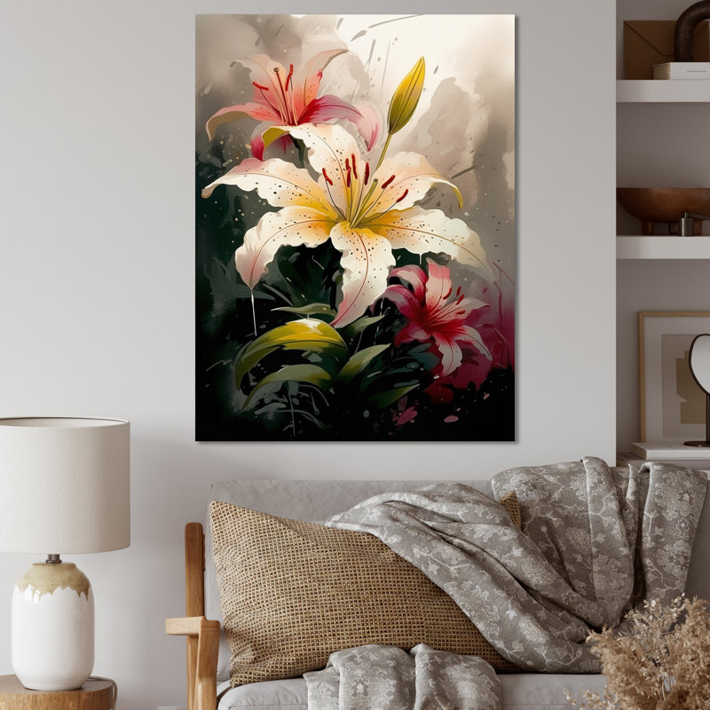 «Cream Artful Lilies I», reproduction sur toile, H 32 po x l 16 po x P 1 po, Toile tendue