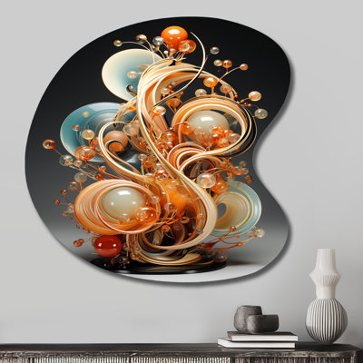 Gold Wire Sculpture - Abstract Spirals Drop Shape Assymterical Metal Wall Art