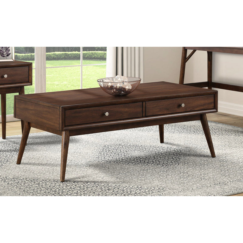 Table basse rétro avec 2 tiroirs, brun, placage de noyer, décoration de salon, placage brun