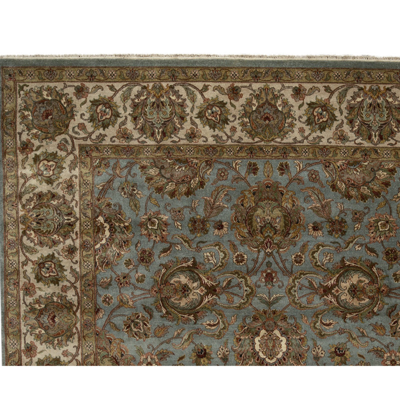 Hand Knotted Wool Oriental Area Rug in Light Blue And Ivory