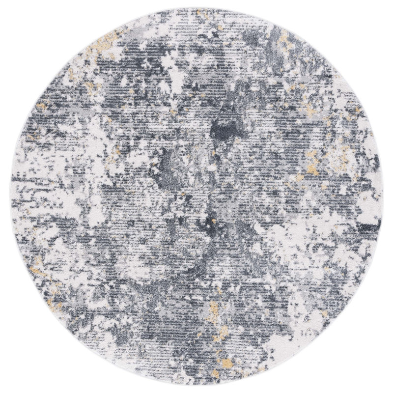 Tapis ivoire / gris foncé Ethellee 674, Rond 6 pi 7 po