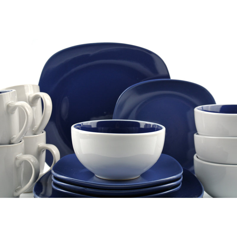 Nova Ceramic Dinnerware Set 16 Piece - Service for 4, Blue/White