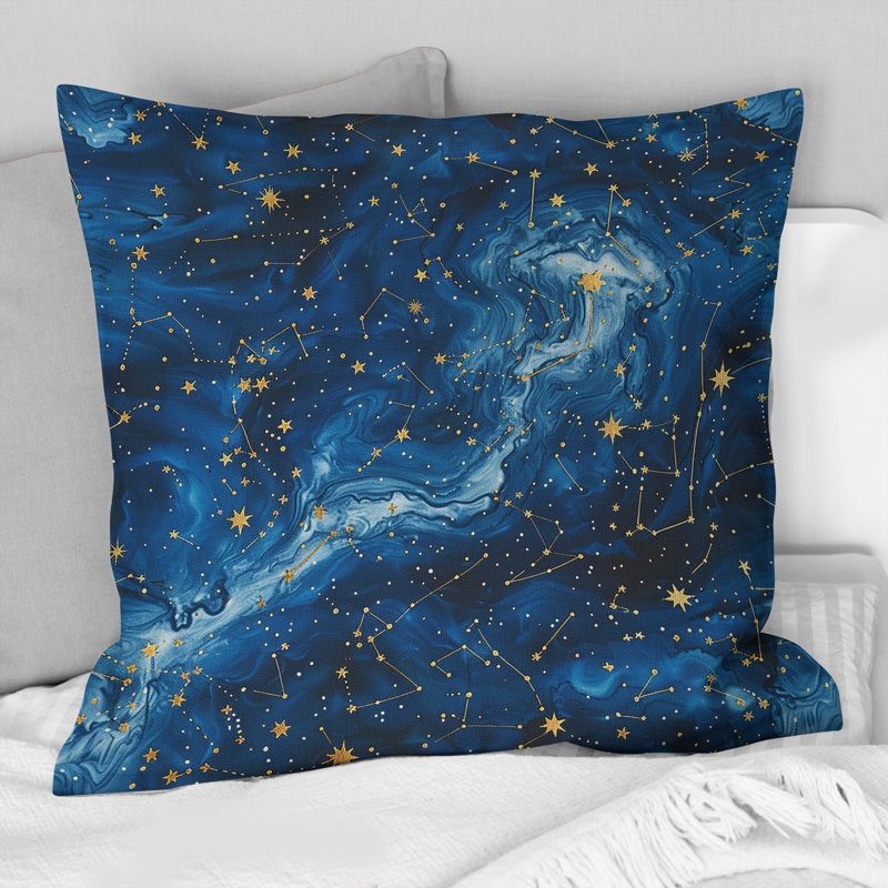 Coussin Blue Gold Space II - Marble, H 16 po x l 16 po