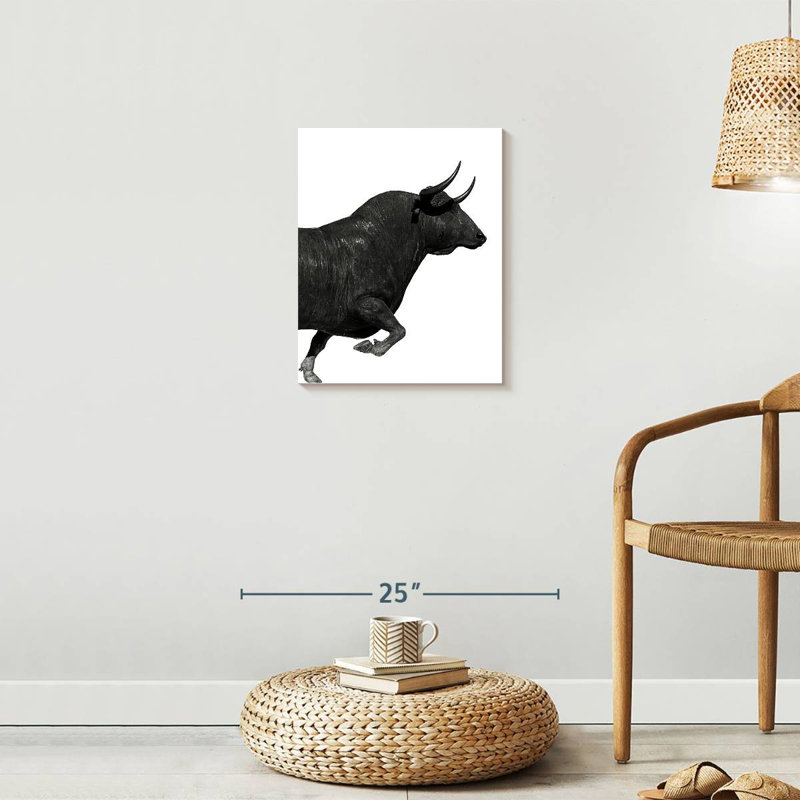 «Charging Black Bull» sur toile, H 20 po x l 16 po x P 1,25 po
