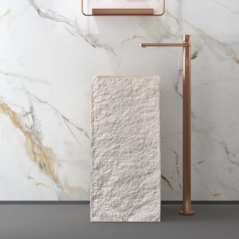 Chloe 34" Tall Marble Pedestal Bathroom Sink Solid Surface Bathroom Sink
