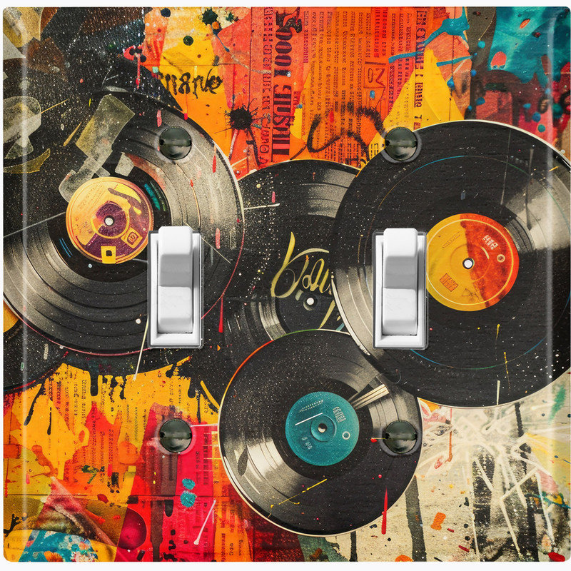 Metal Light Switch Plate Cover; US Standard Size 2 Gang Toggle - Vinyl Records, #2 Double Toggle
