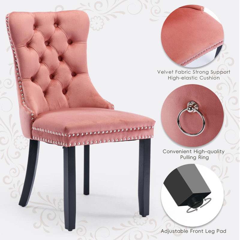Delafield Lux Kitchen Dining Chairs, Pink, Set Of 6, Wood