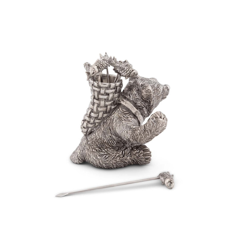 Woodland Creatures Pewter Camping Bear with Fish Cheese Marker