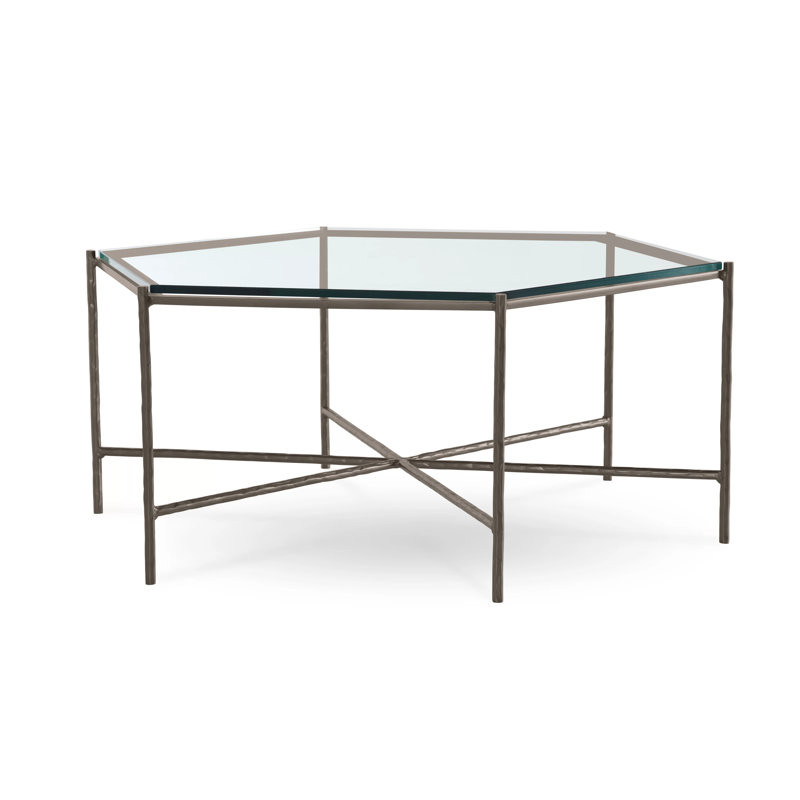 Athena Glass Top Coffee Table, Burnished Iron, Clear, Glass
