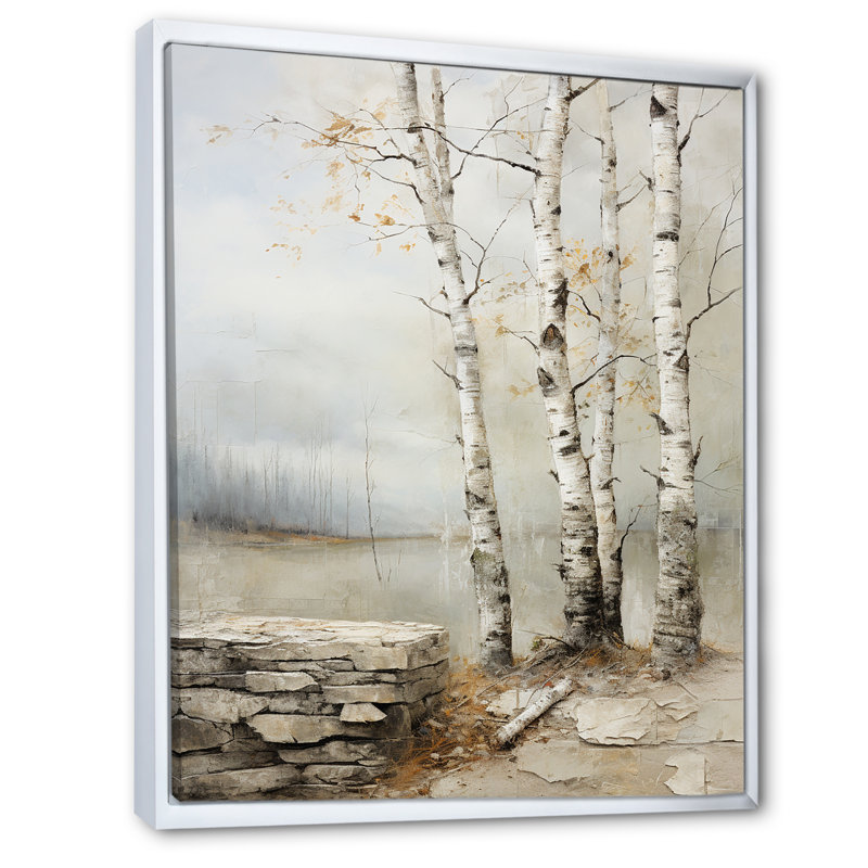Rustic Birch Tree Charm - Art mural bouleau, H 40 po x l 30 po x P 1,5 po, Cadre flottant blanc