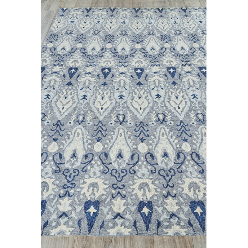 Sarasota Wool Ikat Area Rug, Rectangle 10' x 14', Gray/Light Blue