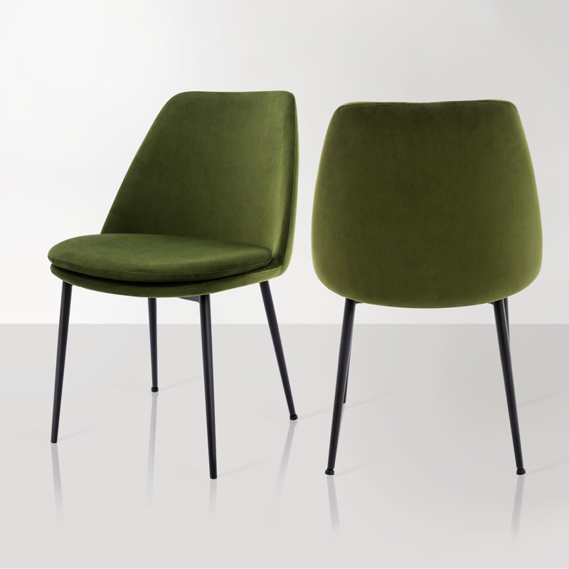 Olive Green Velvet Upholstered Side Chair with Metal Legs