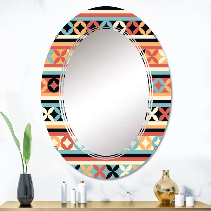 Miroir mural bleu à motif floral rayé bleu et orange, 36 po x 24 po