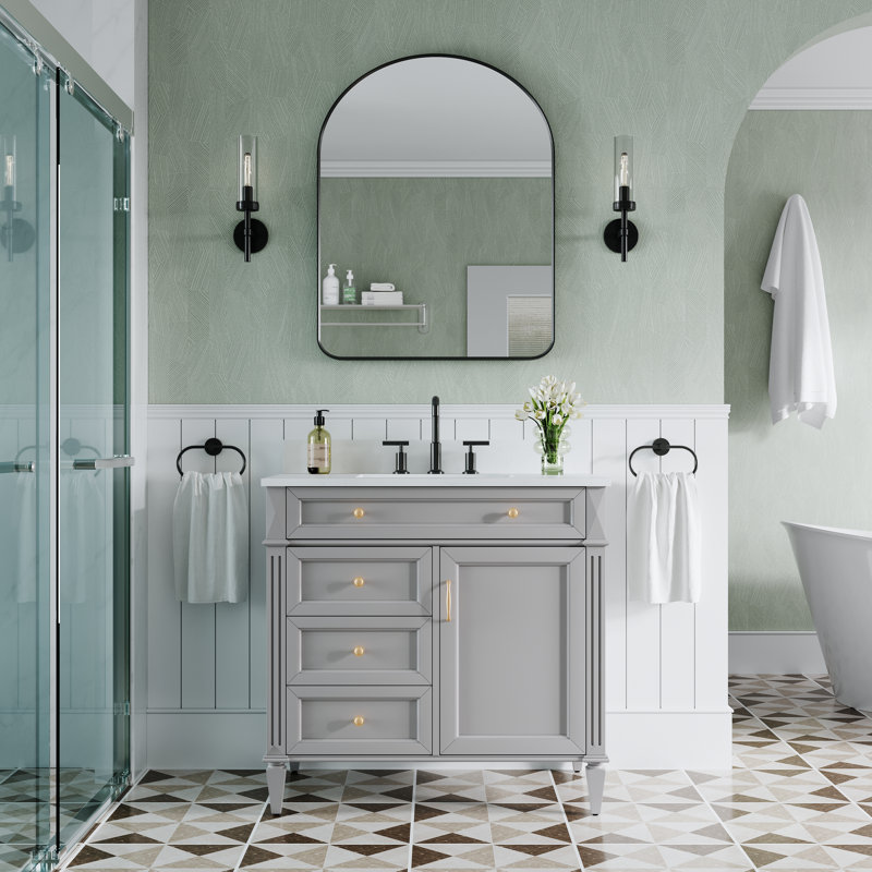 Miroir de salle de bain Morden, Noir mat, 36 po x 28 po