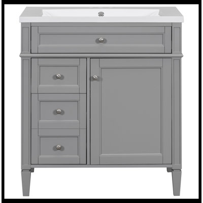 Meuble-lavabo de salle de bain avec lavabo supérieur, armoire de rangement avec 2 tiroirs et un tiroir basculant
