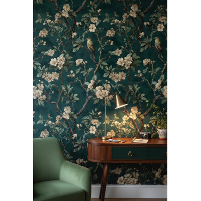 Papier peint floral, décoration murale d'oiseau amovible