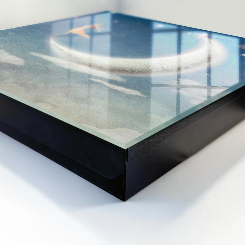 Key storage box, Opens to the right, 30x30x5, White, A subtle night scene with a figure on the moon, 
