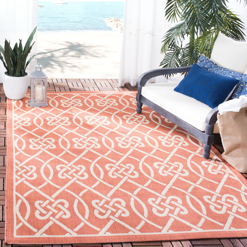 Tapis brun et brun clair pour l'intérieur et l'extérieur à motif floral Arneshia, Rectangle 6 pi 7 po x 9 pi 6 po