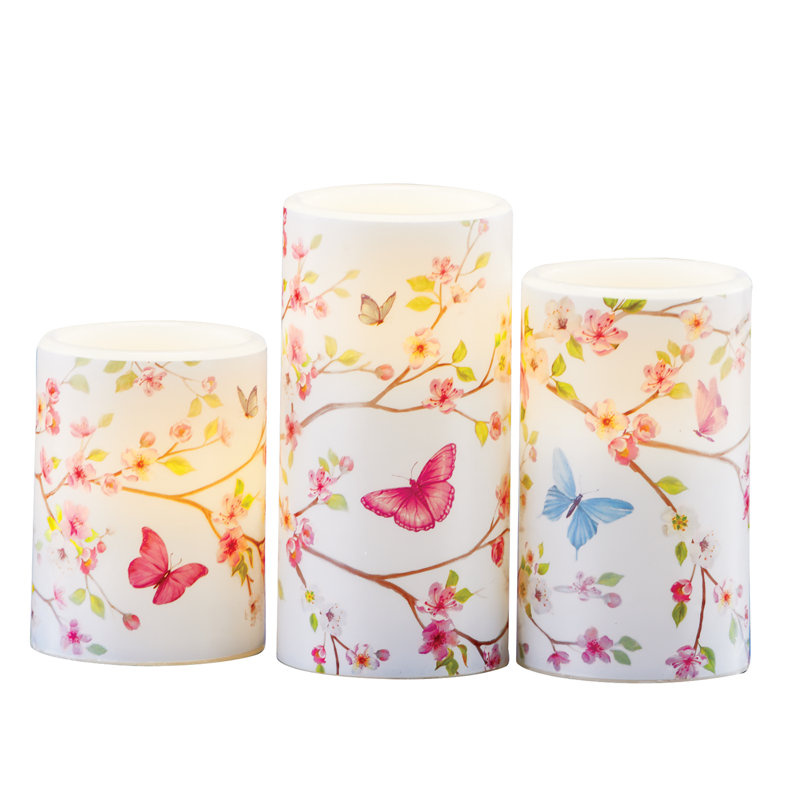 LED Lighted Butterfly Blossom Battery-Operated Candles - Set of 3